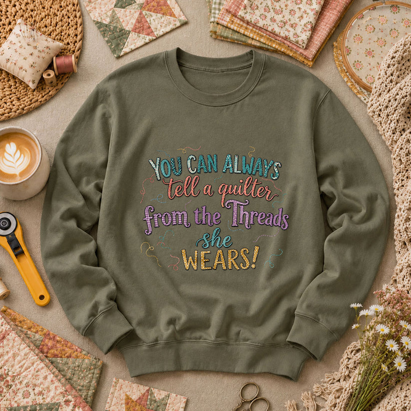 You Can Always Tell A Quilter From The Threads She Wears Long Sleeve - Military Green
