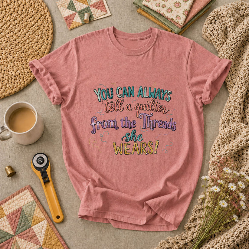 You Can Always Tell A Quilter From The Threads She Wears T-Shirt - Heather Mauve