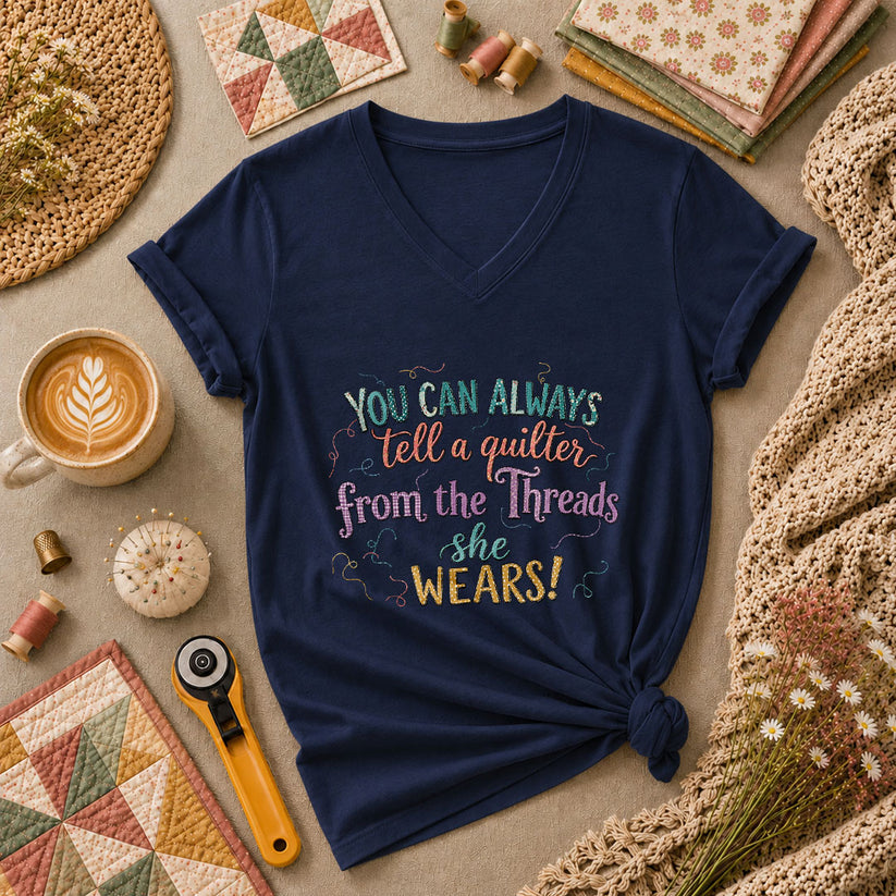 You Can Always Tell A Quilter From The Threads She Wears Women's V-Neck - Navy
