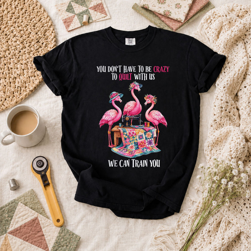 You Dont Have To Be Crazy To Quilt With Us We Can Train You T-Shirt - Black