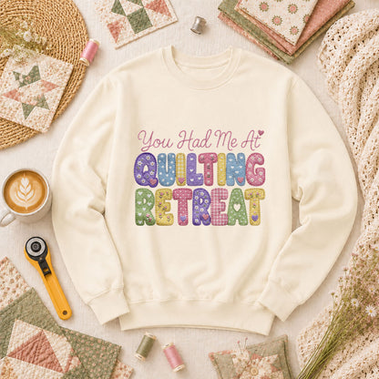 You Had Me At Quilting Retreat Long Sleeve - Natural