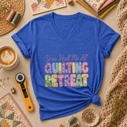 You Had Me At Quilting Retreat Women's V-Neck - Heather True Royal