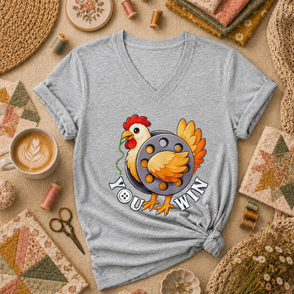 You Win Chicken Bobbin Funny Quilter Women's V-Neck - Athletic Heather