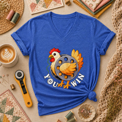 You Win Chicken Bobbin Funny Quilter Women's V-Neck - Heather True Royal