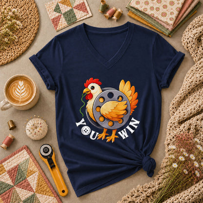 You Win Chicken Bobbin Funny Quilter Women's V-Neck - Navy