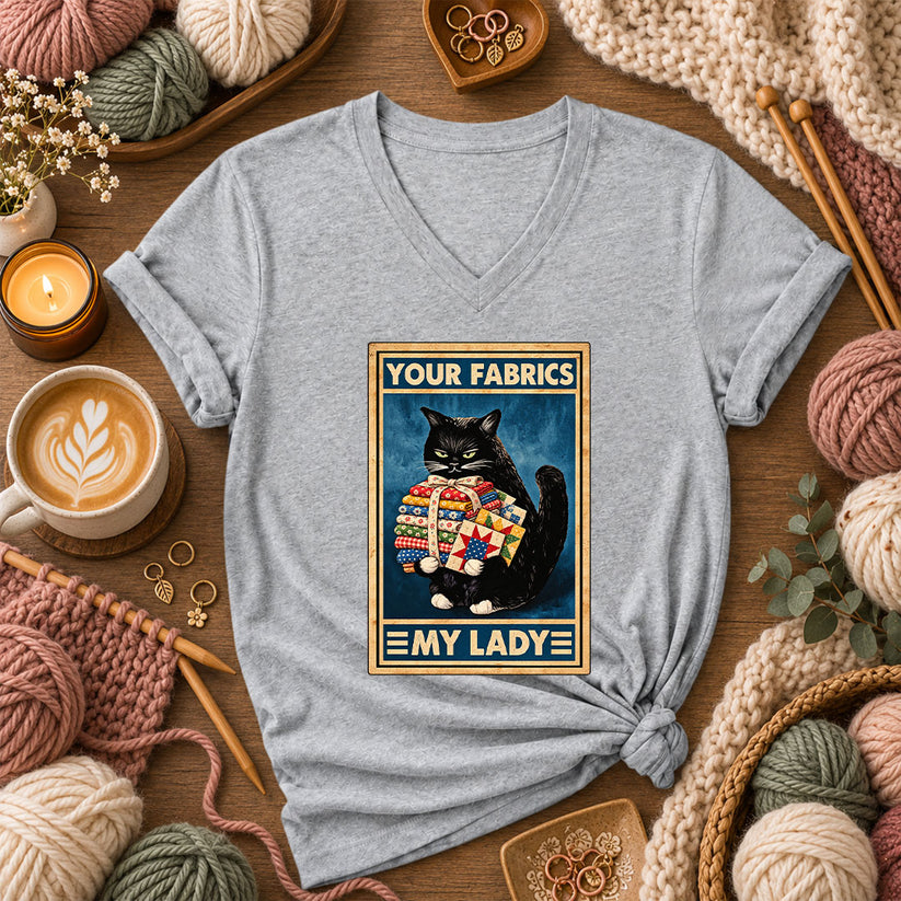 Your Fabrics My Lady Black Cat Women's V-Neck - Athletic Heather