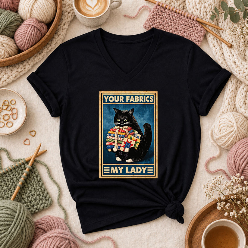 Your Fabrics My Lady Black Cat Women's V-Neck - Black