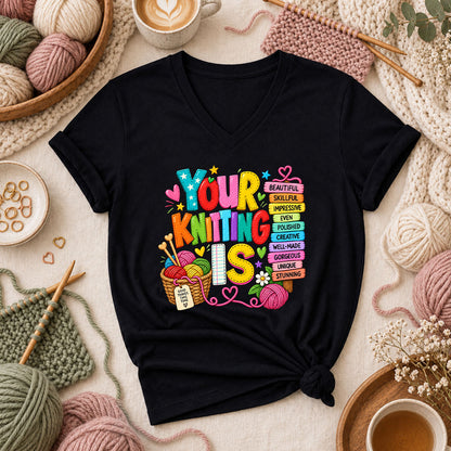 Your Knitting Is Beautiful Skillful Women's V-Neck - Black