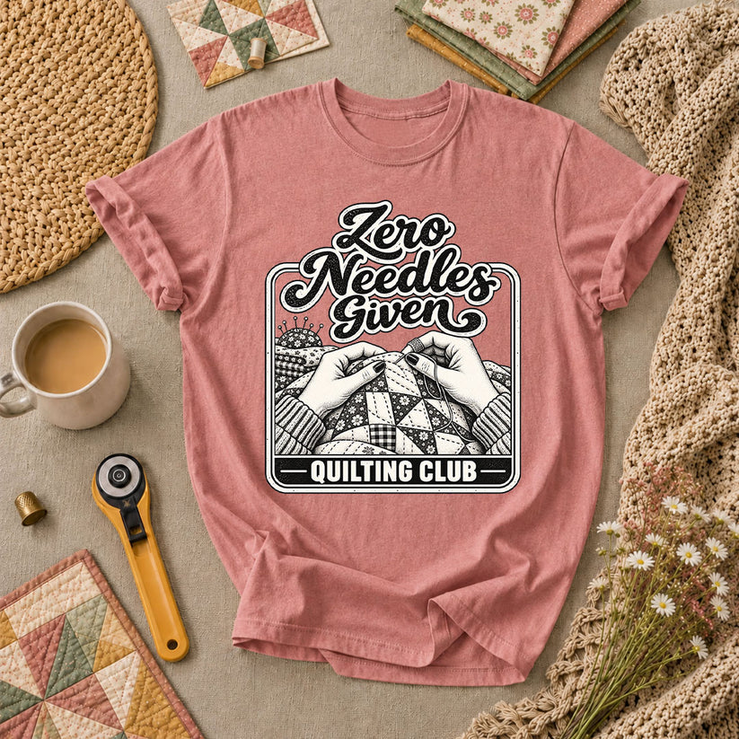 Zero Needles Given Quilting Club T-Shirt - Heather Mauve