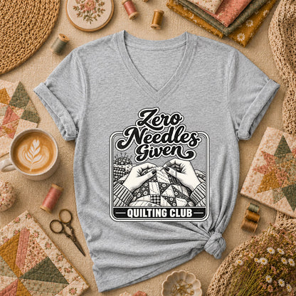 Zero Needles Given Quilting Club Women's V-Neck - Athletic Heather