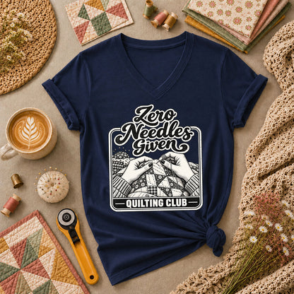 Zero Needles Given Quilting Club Women's V-Neck - Navy