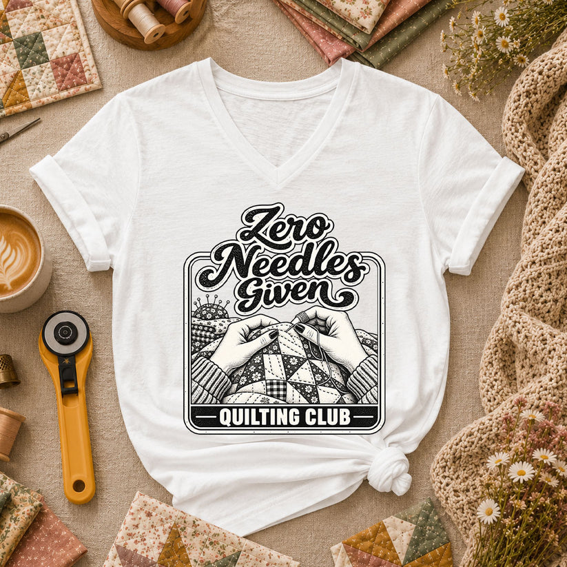 Zero Needles Given Quilting Club Women's V-Neck - White